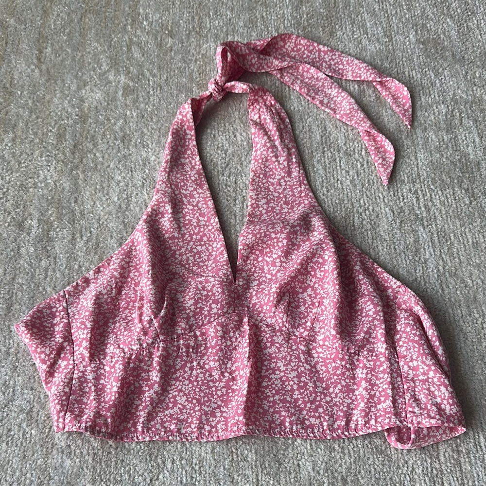 Abercrombie & Fitch Pink Tie Front Crop Top